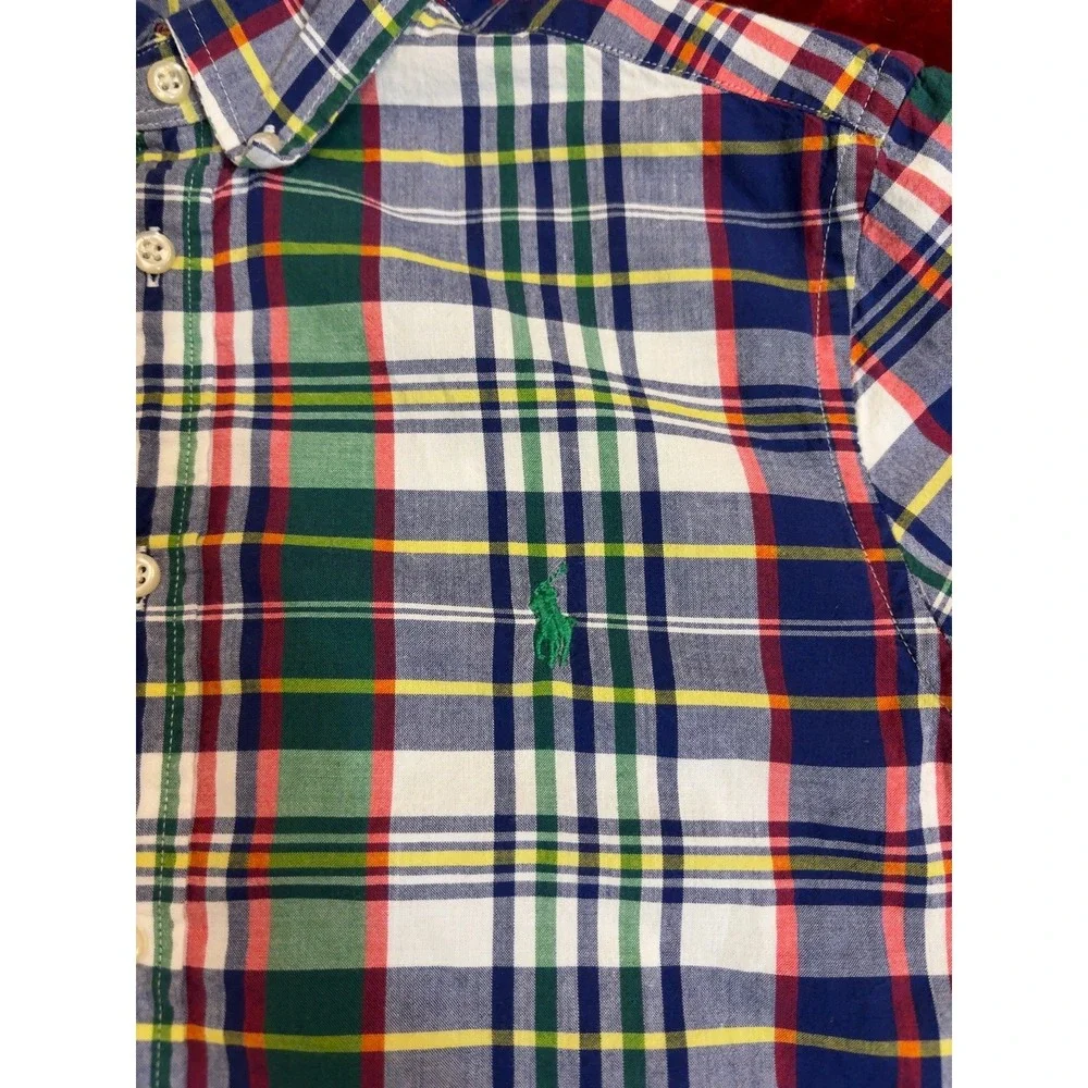 Ralph Lauren Boys Plaid Button Down Shirt Short Sleeve Multi Color Size L 14-16
